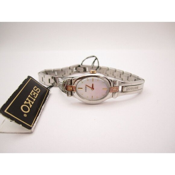 Women Seiko Hardlex Crystals Quartz 16 Diamond Analog Oval Watch (F955)MRSP $395 - Picture 8 of 11